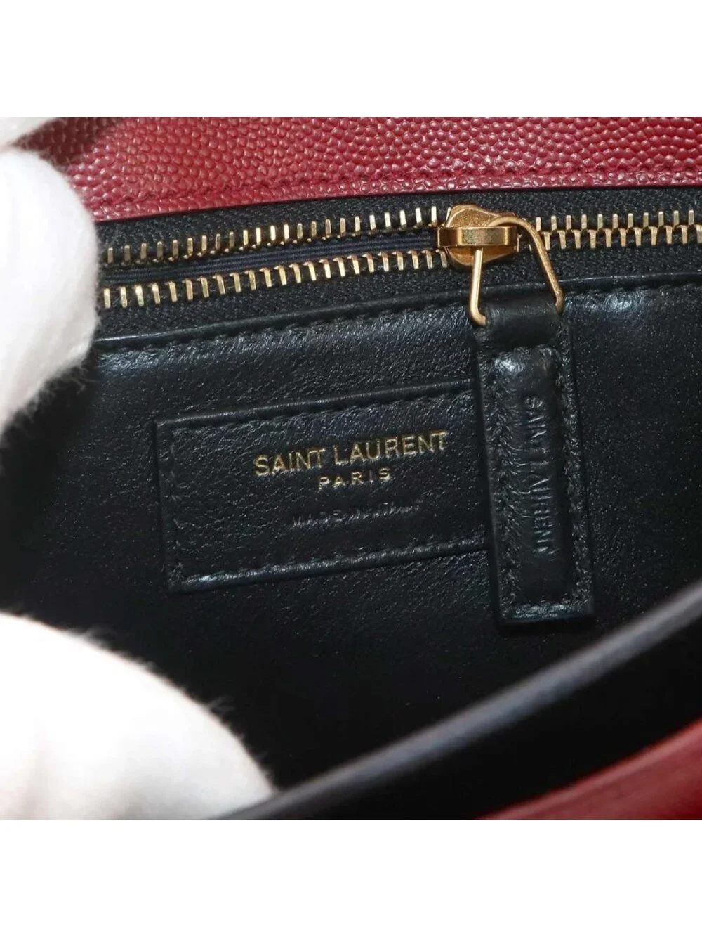 Saint Laurent Cassandra Envelope Chain Shoulder Bag Leather Red Gold